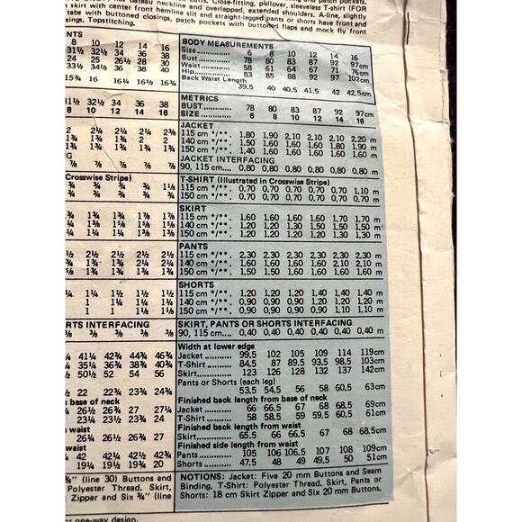 Vogue pattern 1456 suit blazer pencil skirt pants shorts bill blass size 12 - Picture 6 of 6